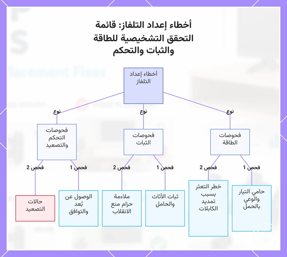 أخطاء إعداد التلفاز: قائمة التحقق التشخيصية للطاقة والثبات والتحكم