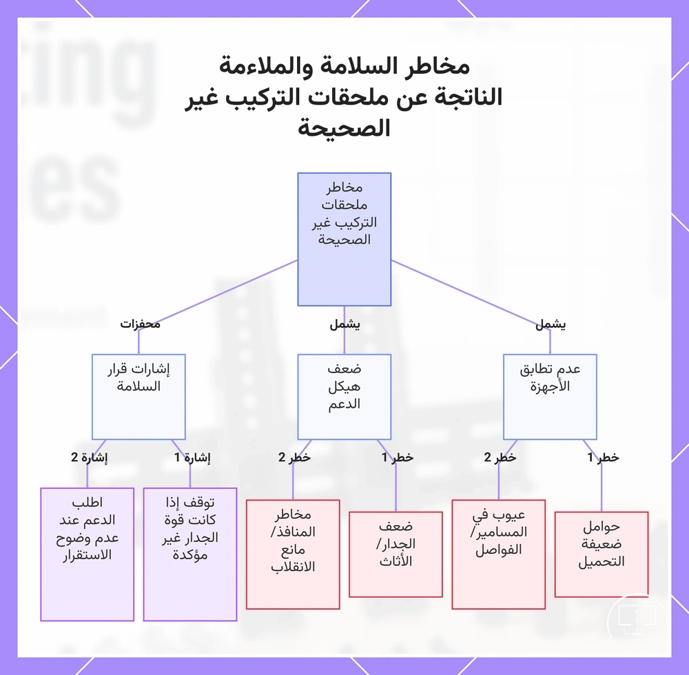 مخاطر السلامة والملاءمة الناتجة عن ملحقات التركيب غير الصحيحة