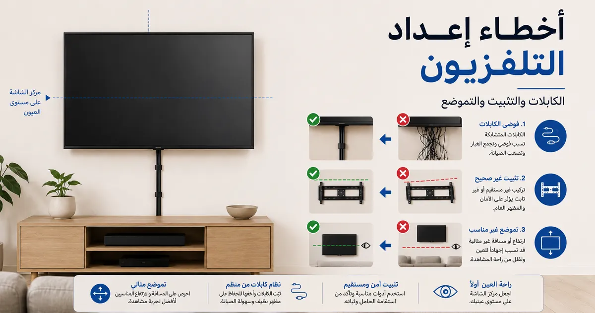 أخطاء شائعة في إعداد التلفزيون يتم إصلاحها بملحقات الكابلات والتثبيت والتموضع