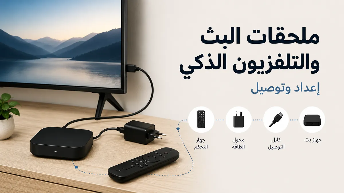 ملحقات البث والتلفزيون الذكي موصولة بالقرب من شاشة التلفزيون