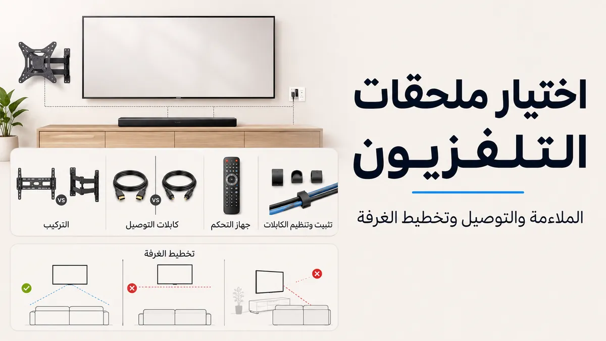ملحقات إعداد التلفزيون تتم مقارنتها حسب الملاءمة واحتياجات التوصيل وتخطيط الغرفة