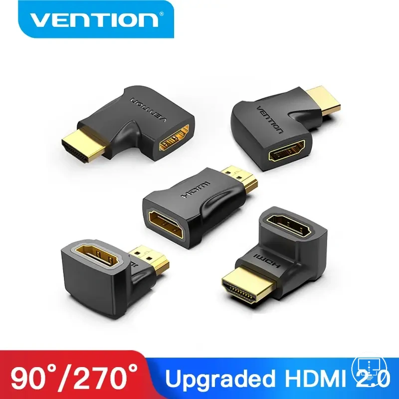 Abgewinkelter HDMI-Adapter von Stecker auf Buchse für HDTV und Konsolen