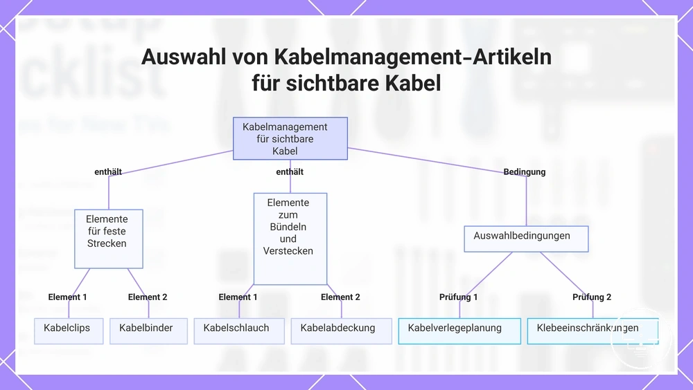 Auswahl von Kabelmanagement-Artikeln für sichtbare Kabel