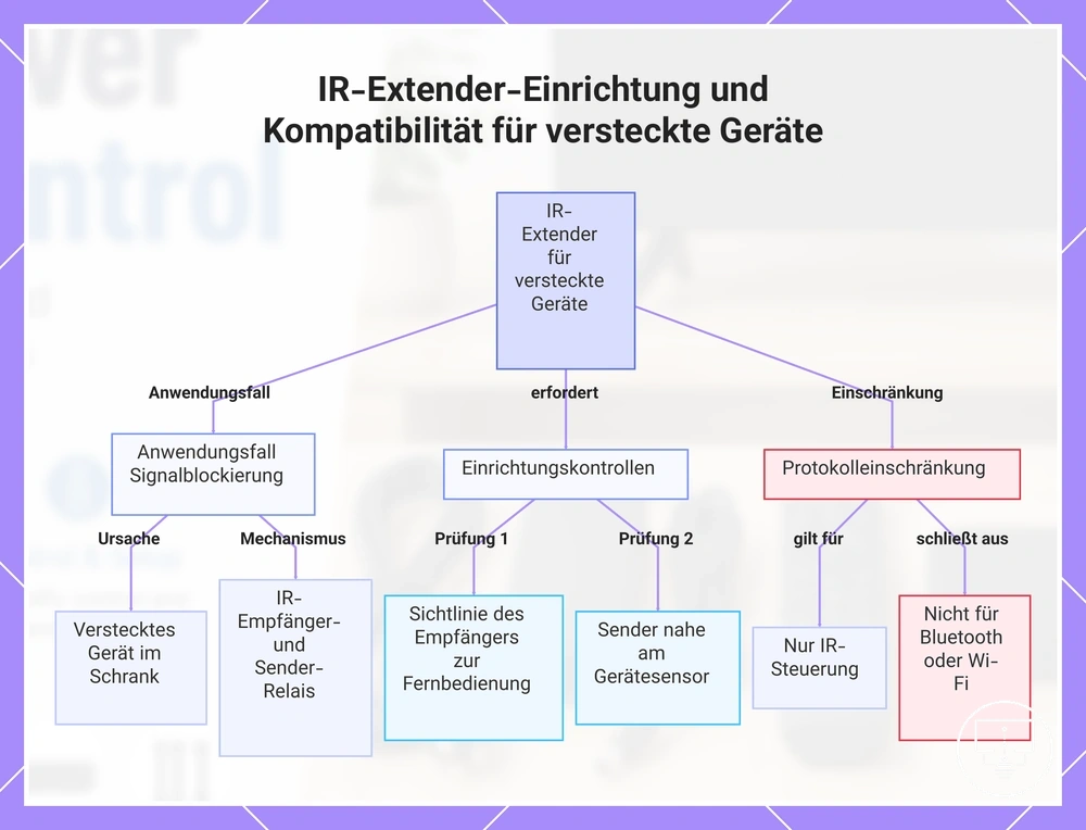 IR-Extender-Einrichtung und Kompatibilität für versteckte Geräte