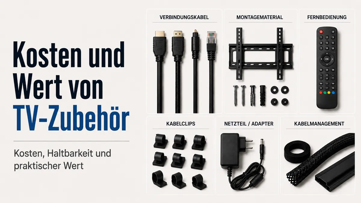 TV-Einrichtungszubehör zum Vergleich von Kosten, Haltbarkeit und praktischem Wert angeordnet