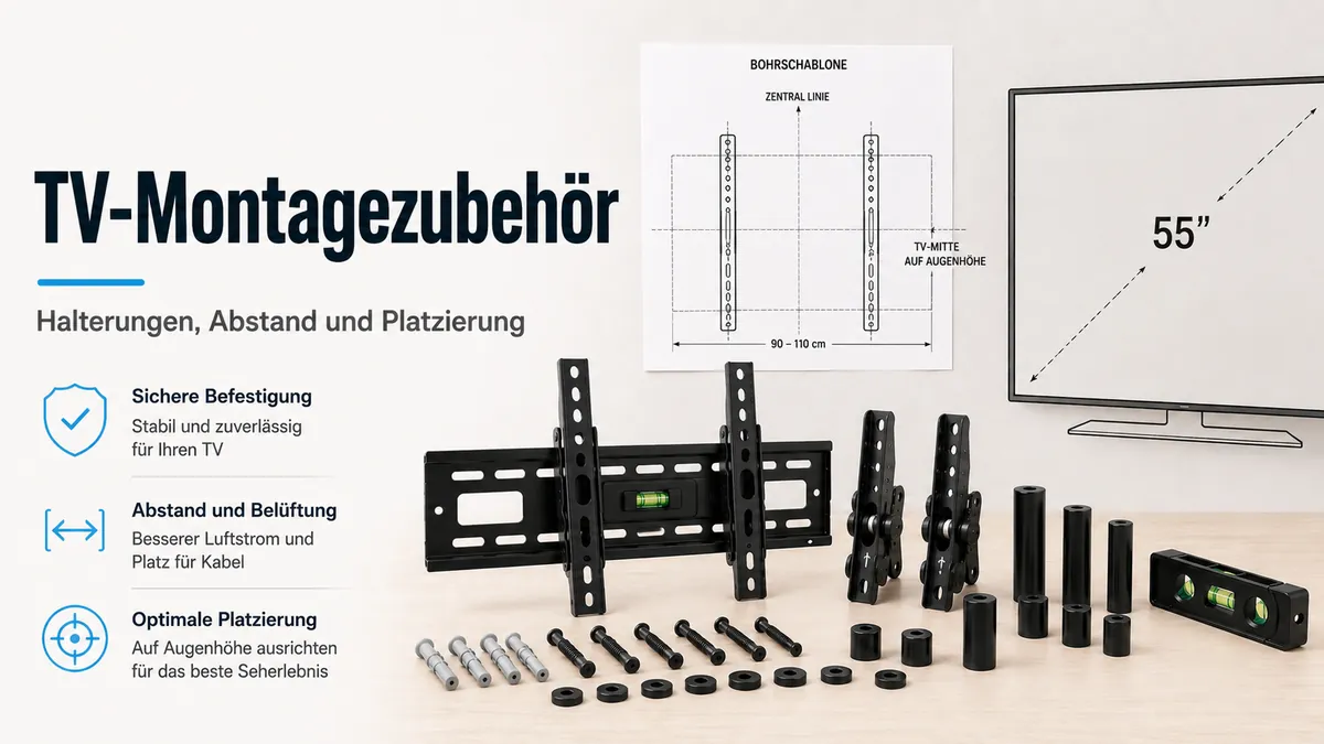 TV-Montage- und Platzierungszubehör mit Halterungen, Abstandshaltern und Positionierhilfen