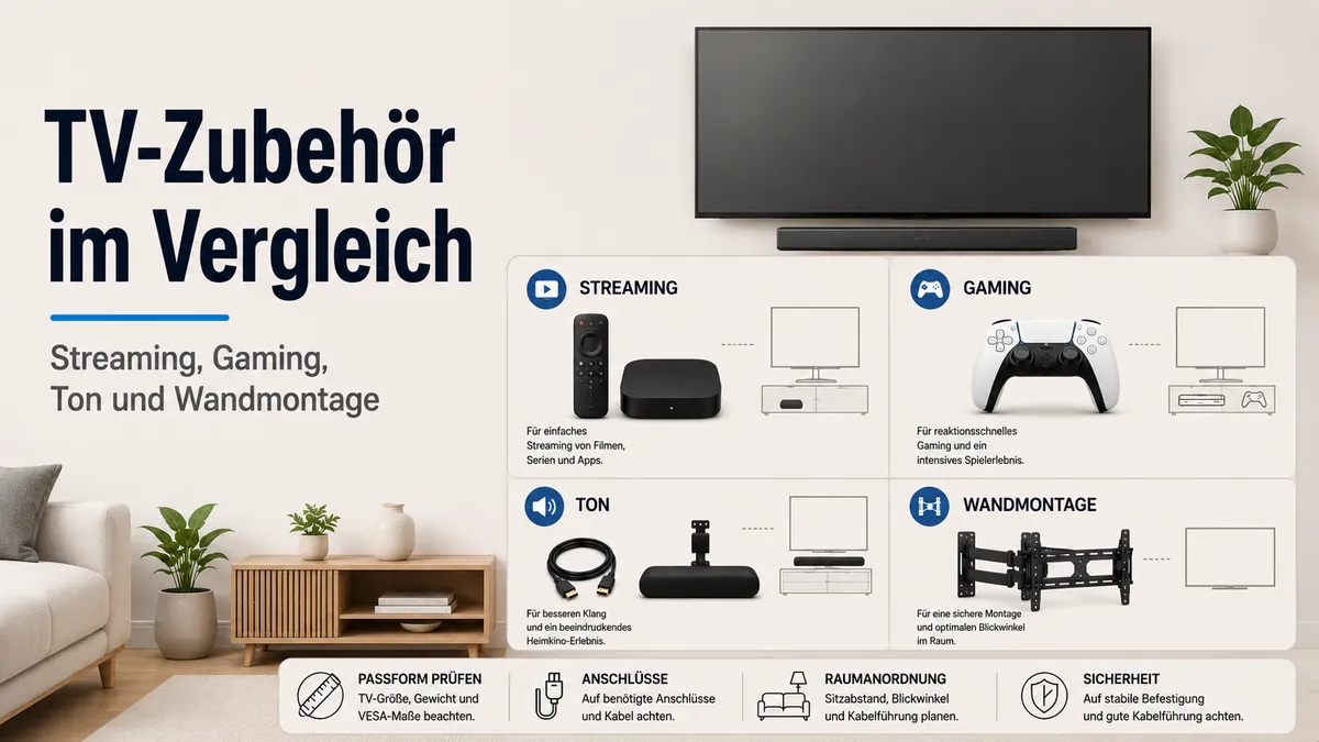 TV-Einrichtungszubehör verglichen nach Streaming, Gaming, Ton und Wandmontage