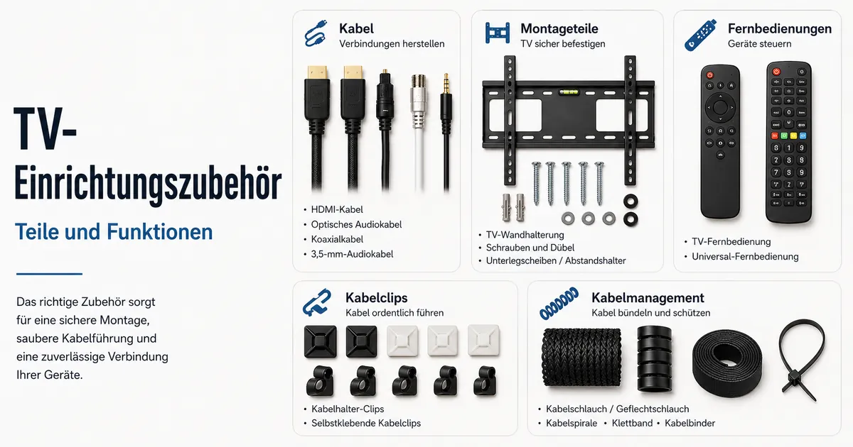 Verschiedenes TV-Einrichtungszubehör nach Funktionen und Teilen geordnet
