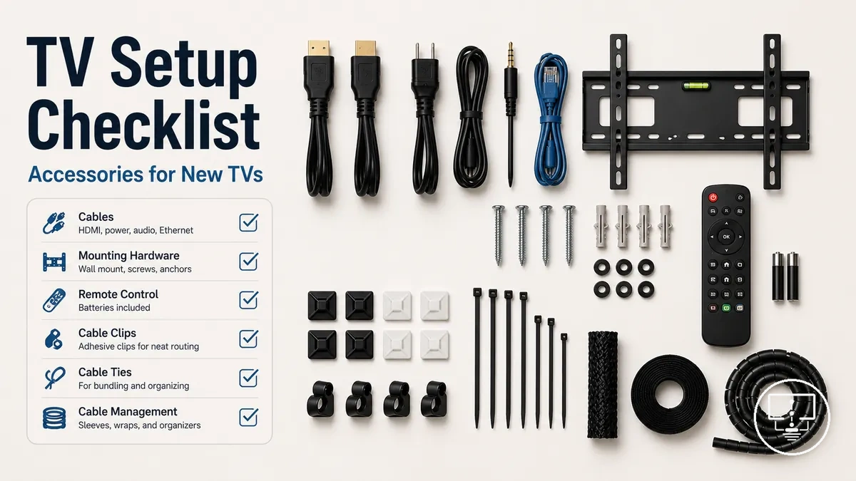 Checklist of essential TV setup accessories for a new television installation