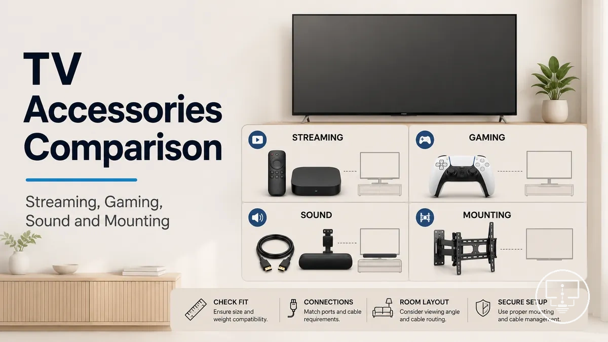 TV setup accessories compared by streaming, gaming, sound and wall mounting use cases