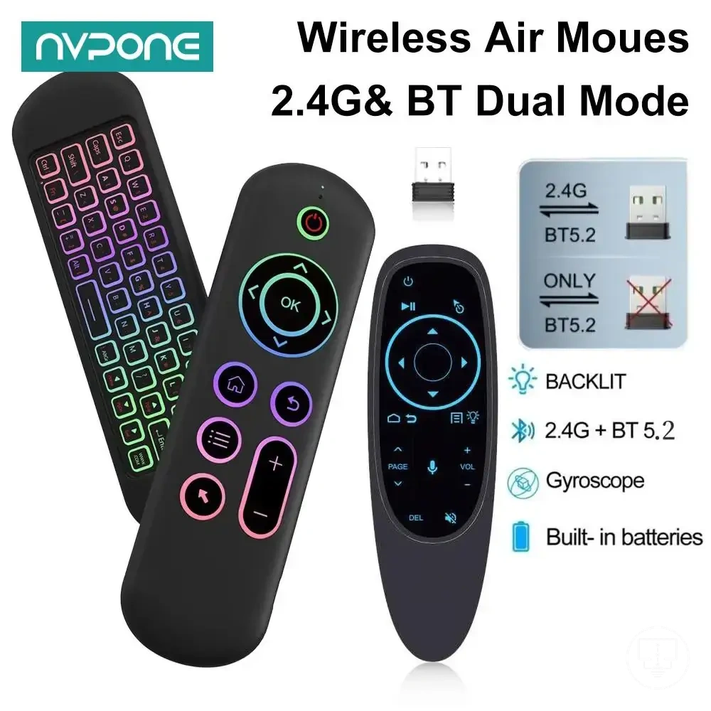 Wireless air mouse remote with backlit mini keyboard