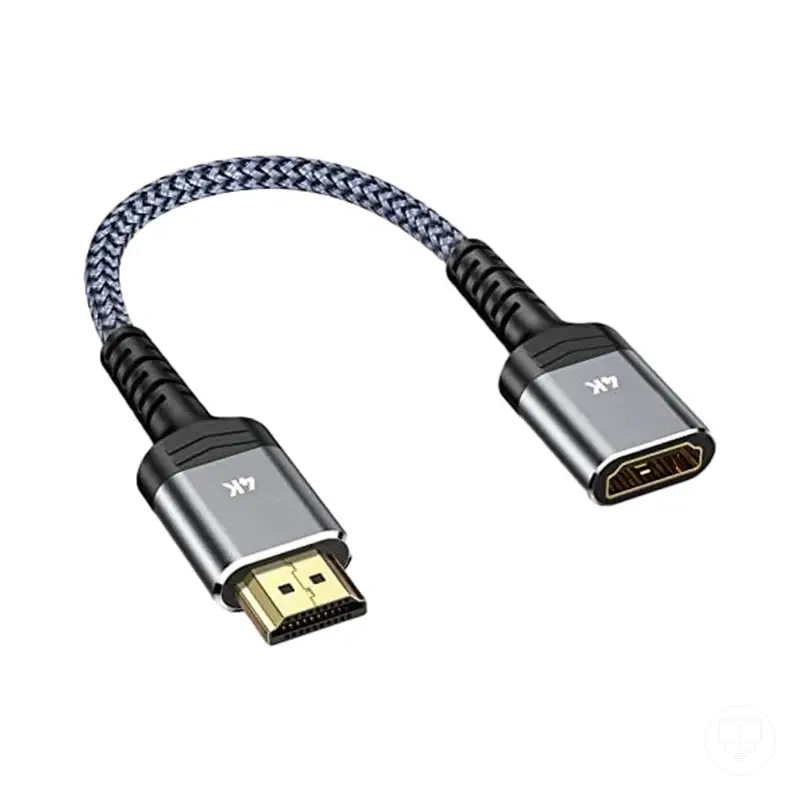 Braided HDMI male to female extension adapter