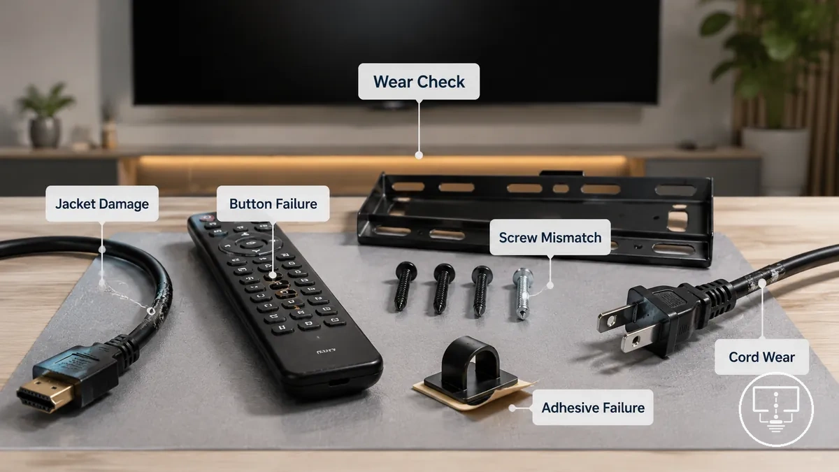 Common wear signals on TV setup accessories being inspected