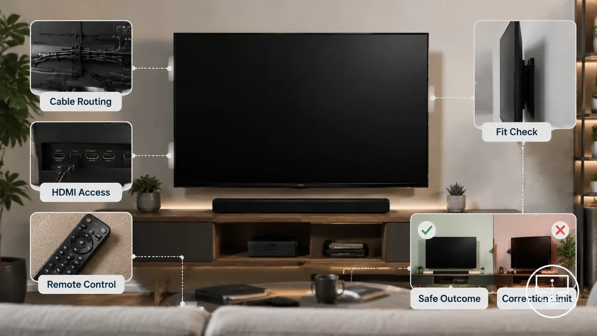 Comparison of accessory-fixable TV setup problems and correction limits