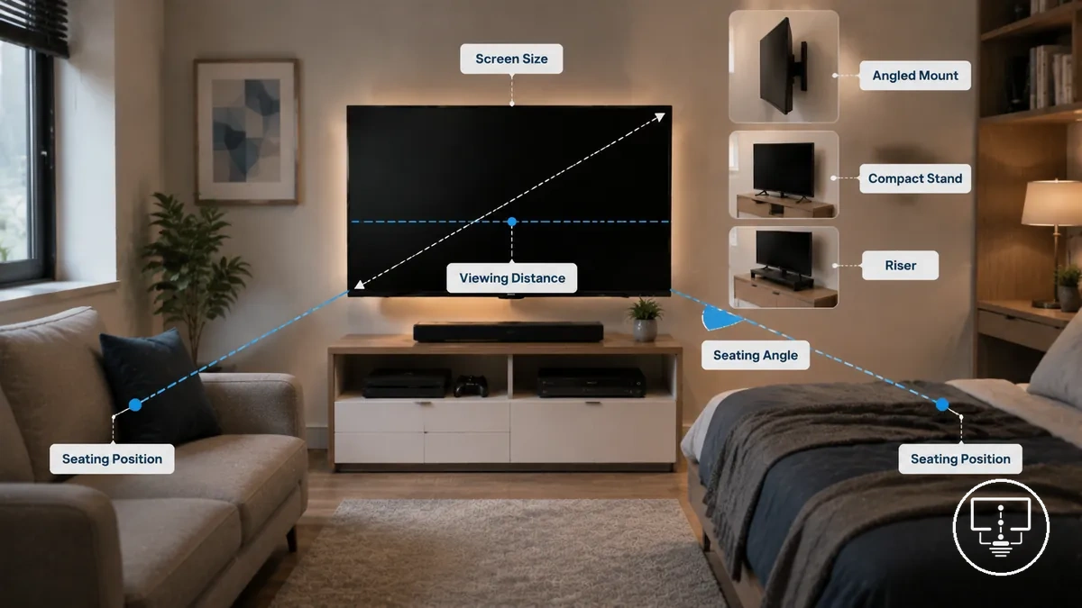 viewing distance screen size and seating position diagram for a small room TV setup