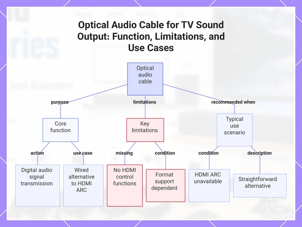 Optical Audio Cable for TV Sound Output: Function, Limitations, and Use Cases