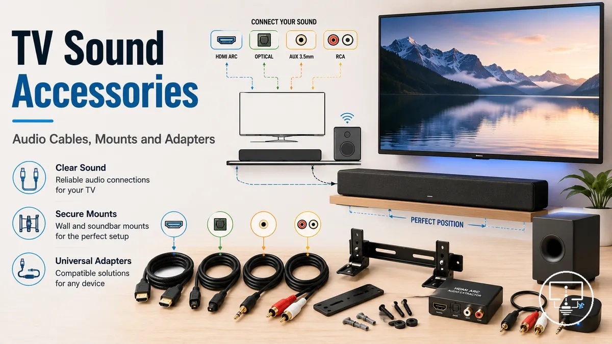 TV sound setup accessories including audio cables, soundbar mounts and connection adapters