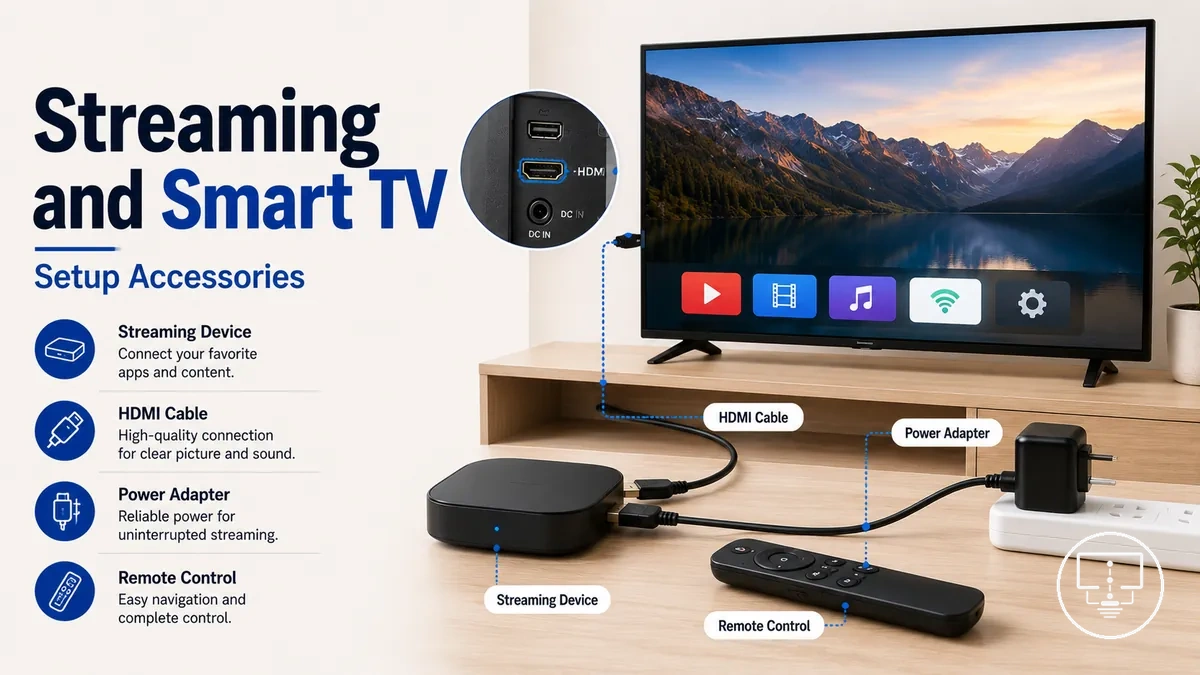 Streaming and smart TV setup accessories connected near a television