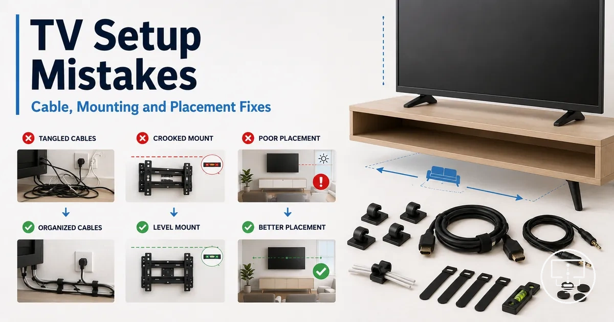 Common TV setup mistakes corrected with cable, mounting and placement accessories