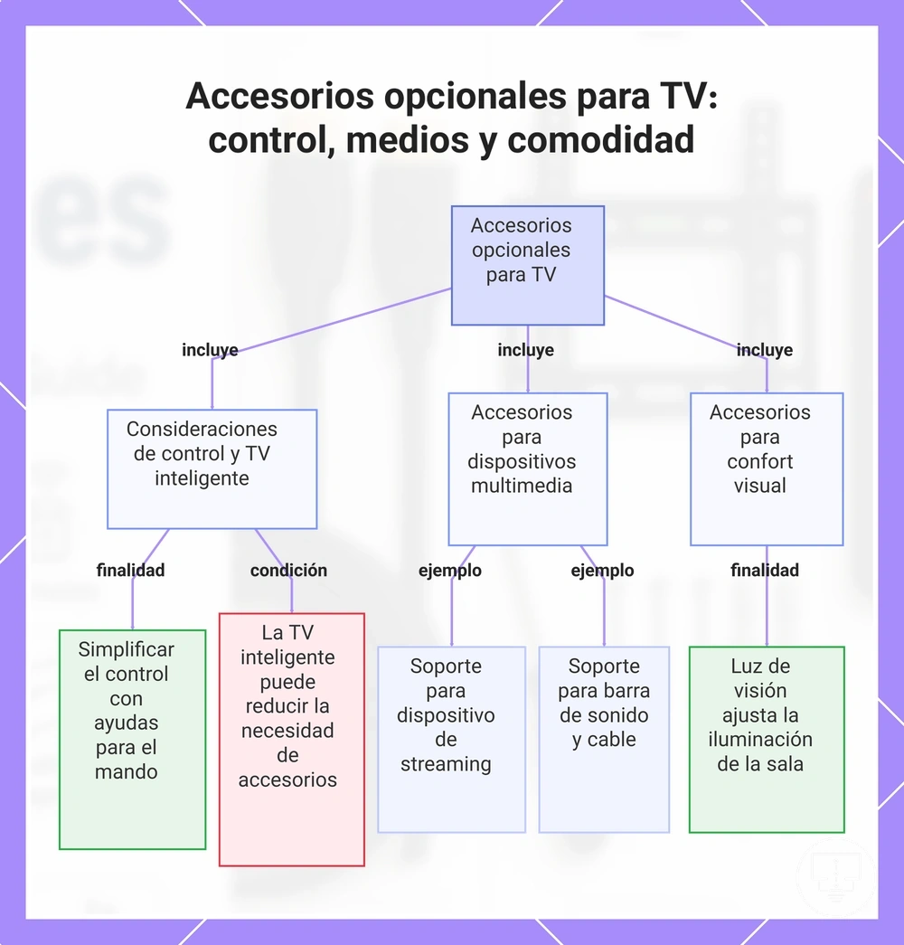 Accesorios opcionales para TV: control, medios y comodidad