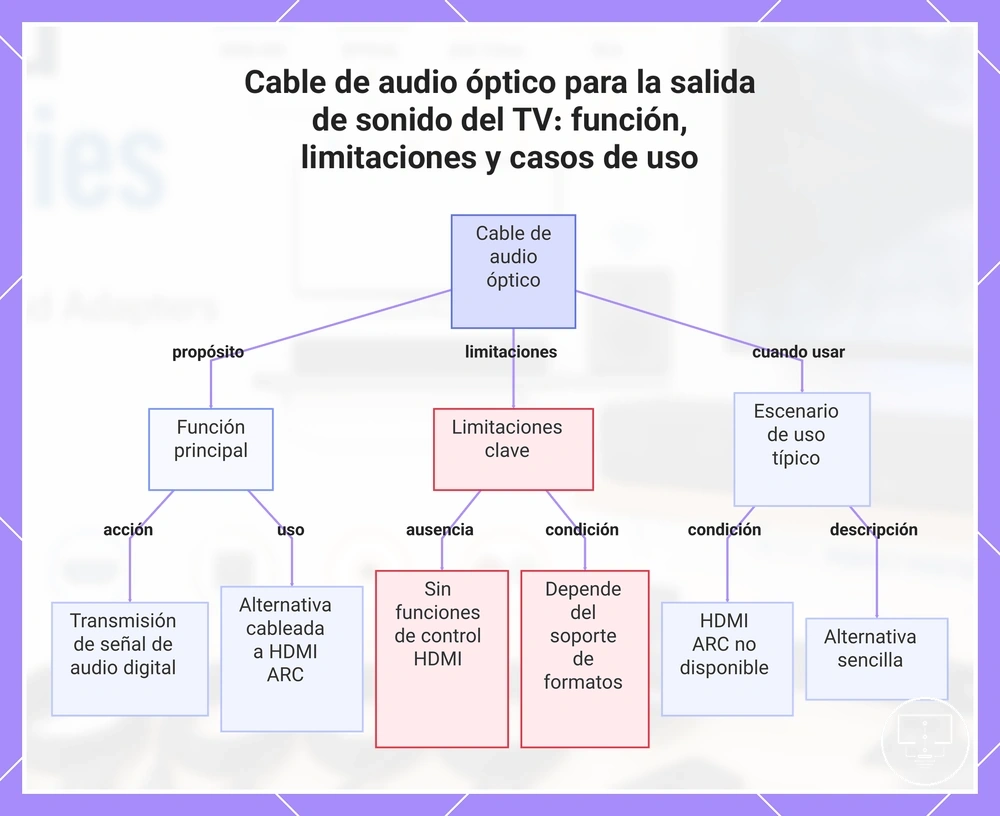 Cable de audio óptico para la salida de sonido del TV: función, limitaciones y casos de uso