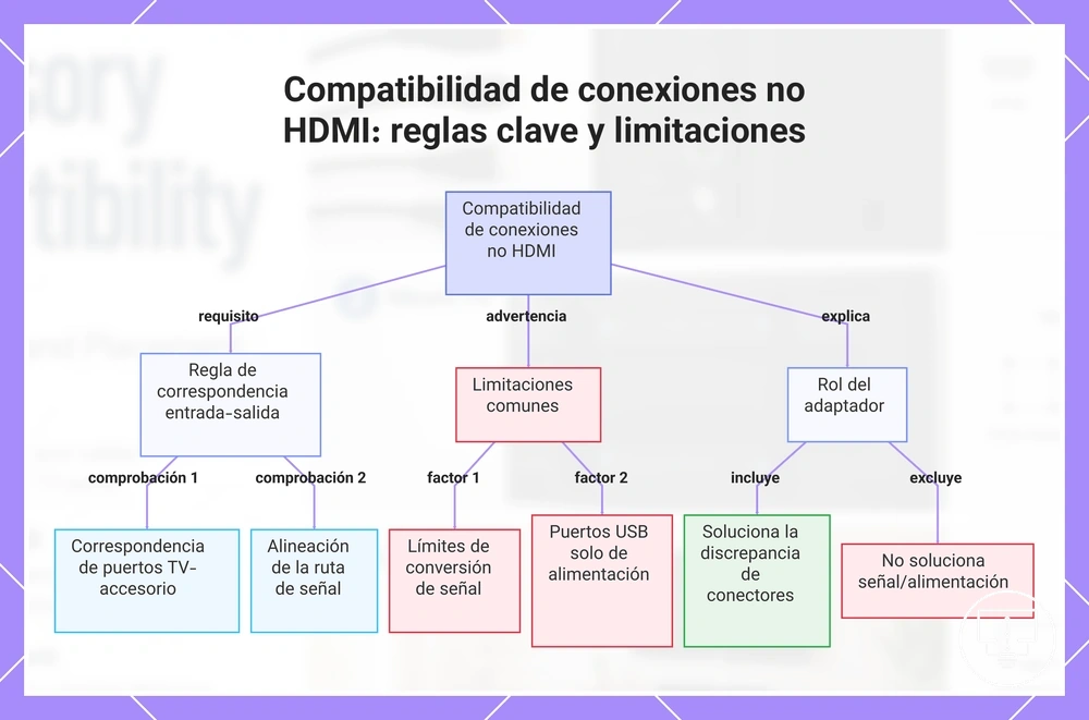 Compatibilidad de conexiones no HDMI: reglas clave y limitaciones
