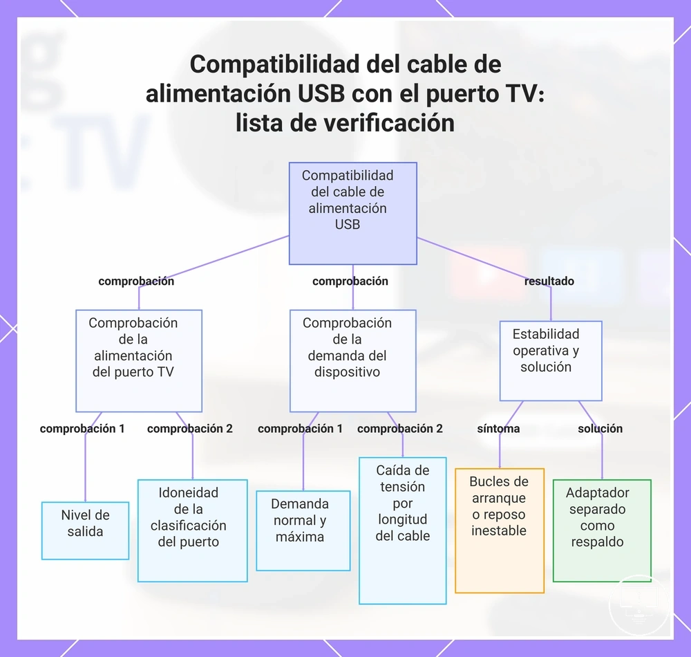 Compatibilidad del cable de alimentación USB con el puerto TV: lista de verificación