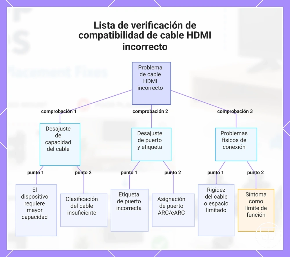 Lista de verificación de compatibilidad de cable HDMI incorrecto
