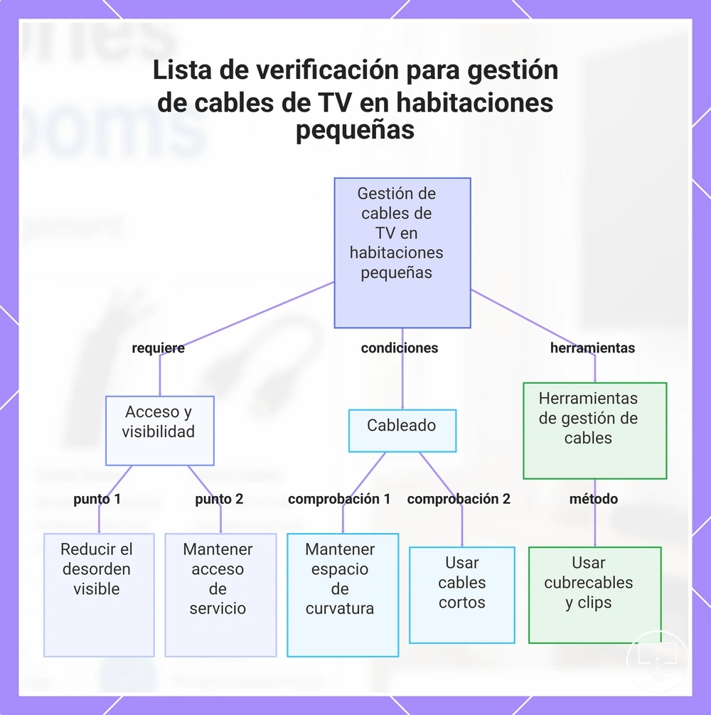 Lista de verificación para gestión de cables de TV en habitaciones pequeñas