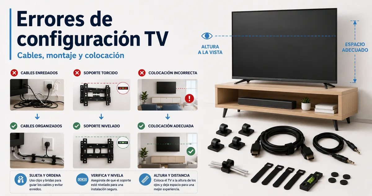 Errores comunes de configuración de TV corregidos con accesorios de cables, montaje y colocación