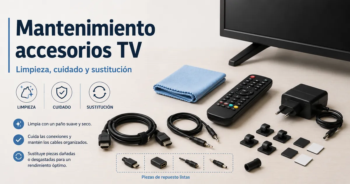 Accesorios para configurar la TV preparados para limpieza, mantenimiento y sustitución