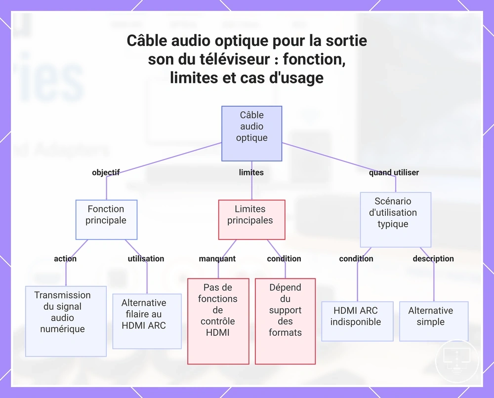 Câble audio optique pour la sortie son du téléviseur : fonction, limites et cas d'usage