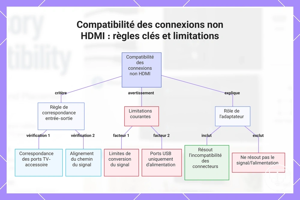 Compatibilité des connexions non HDMI : règles clés et limitations