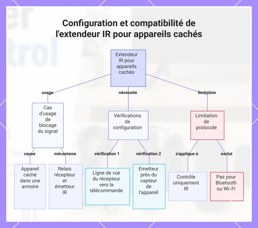 Configuration et compatibilité de l'extendeur IR pour appareils cachés