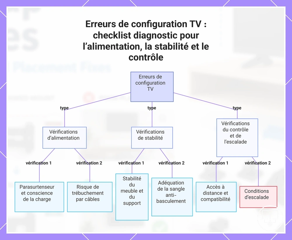 Erreurs de configuration TV : checklist diagnostic pour l’alimentation, la stabilité et le contrôle