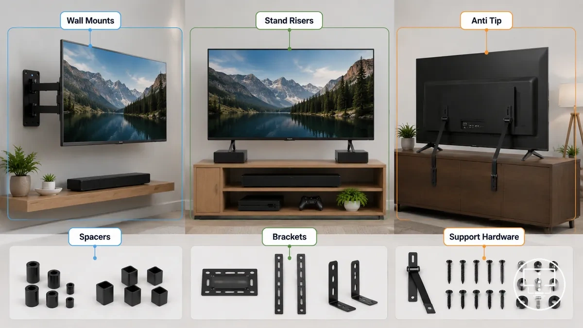 Comparaison des types de supports muraux, de pieds et d accessoires de placement pour TV