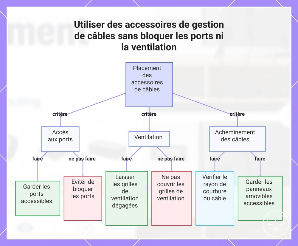 Utiliser des accessoires de gestion de câbles sans bloquer les ports ni la ventilation