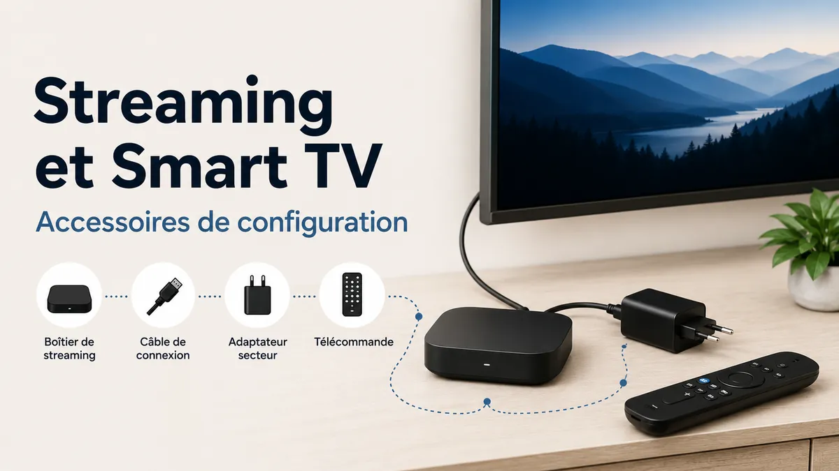 Accessoires pour streaming et Smart TV connectés près d’une télévision
