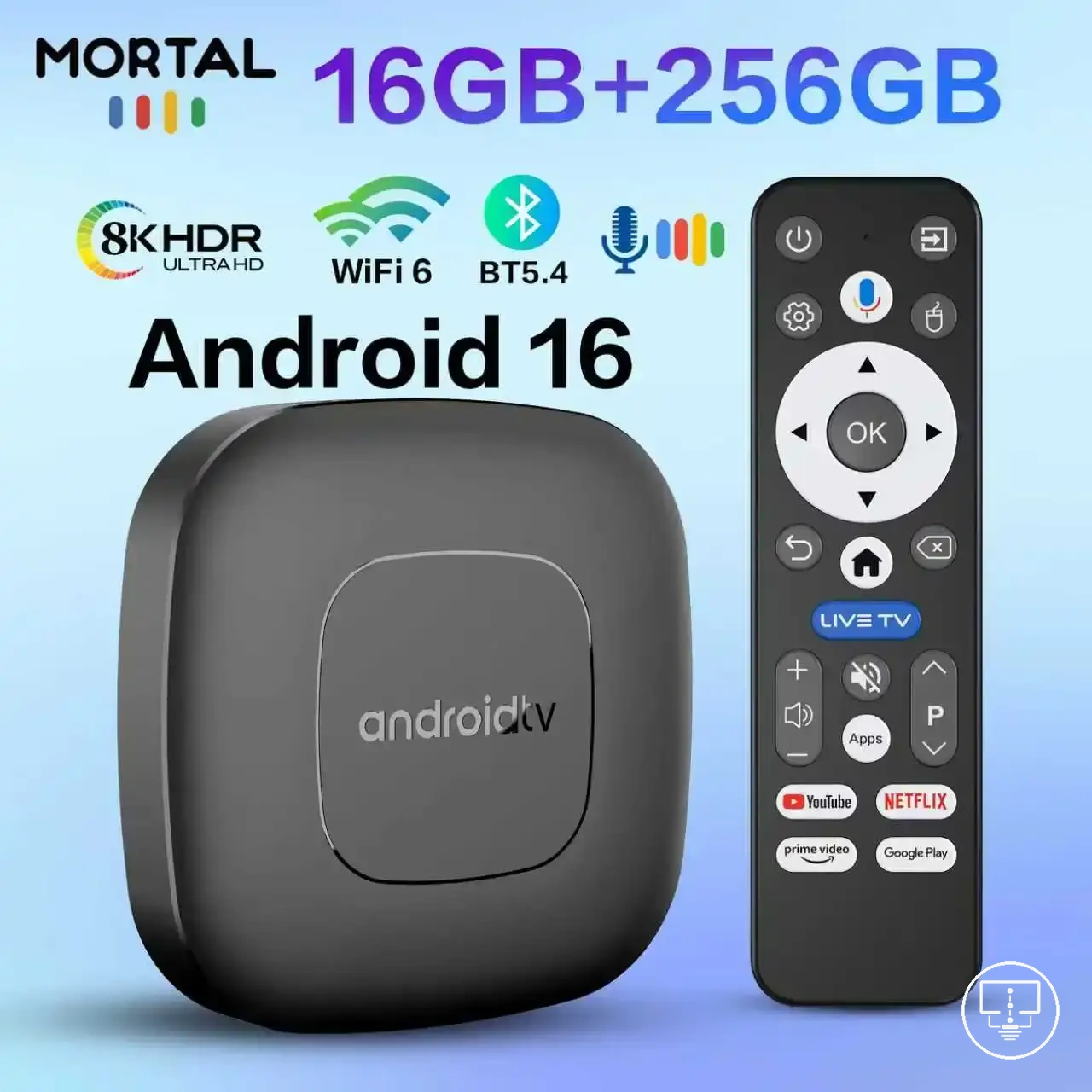 TV Box Android 16 com controle por voz e WiFi