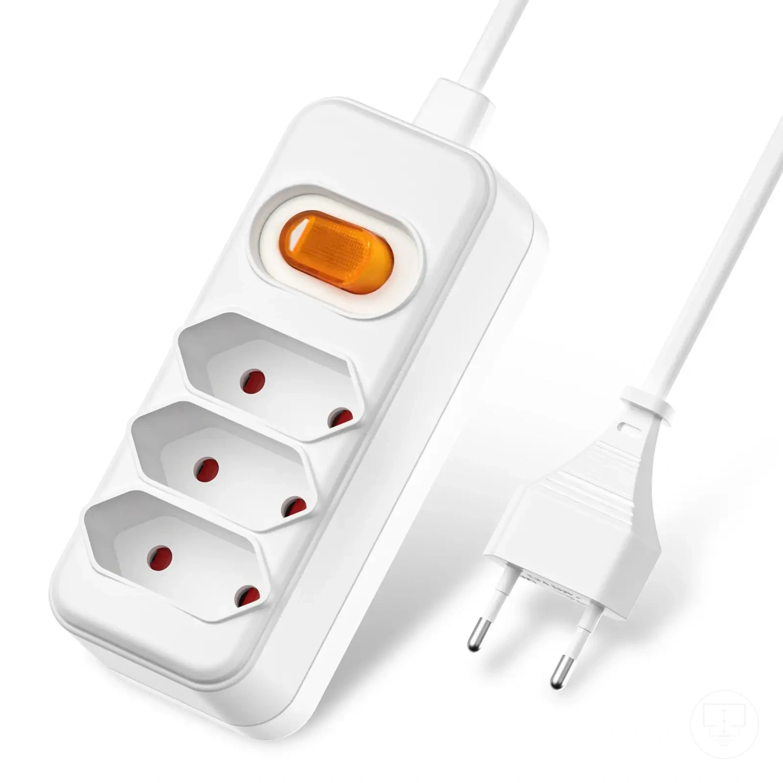 Régua de energia EU de dois pinos com cabo extensor e interruptor