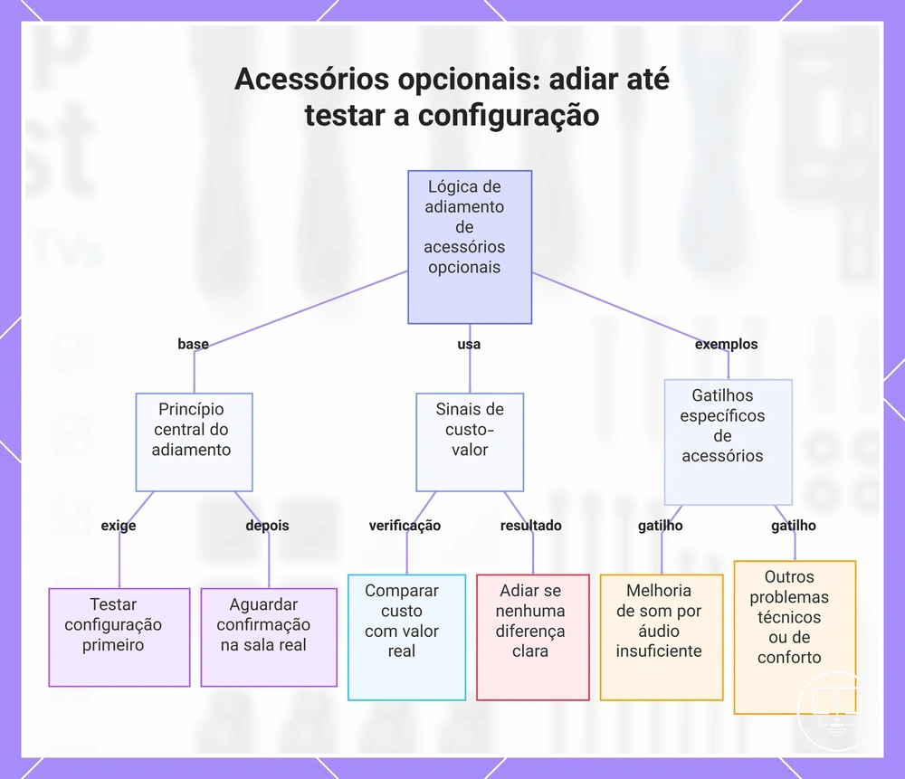 Acessórios opcionais: adiar até testar a configuração