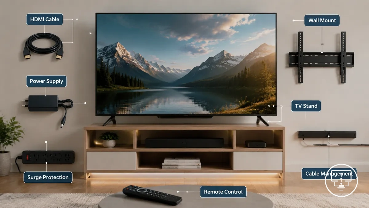 Visão geral dos acessórios essenciais para o checklist de configuração básica de TV