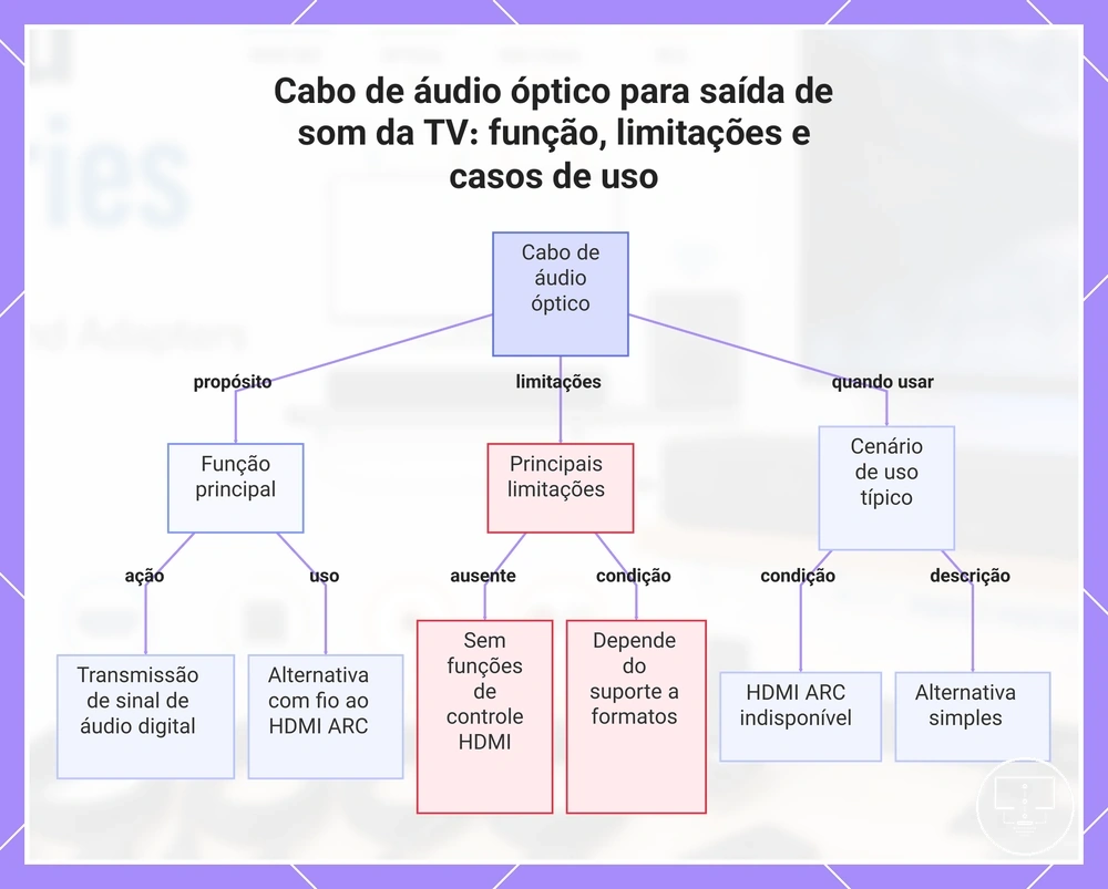 Cabo de áudio óptico para saída de som da TV: função, limitações e casos de uso
