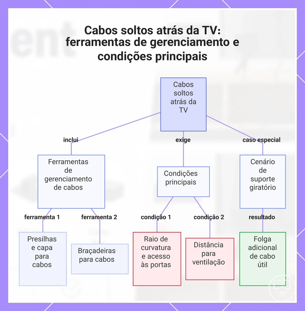 Cabos soltos atrás da TV: ferramentas de gerenciamento e condições principais