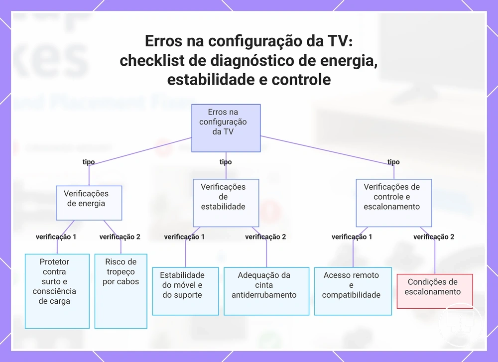 Erros na configuração da TV: checklist de diagnóstico de energia, estabilidade e controle