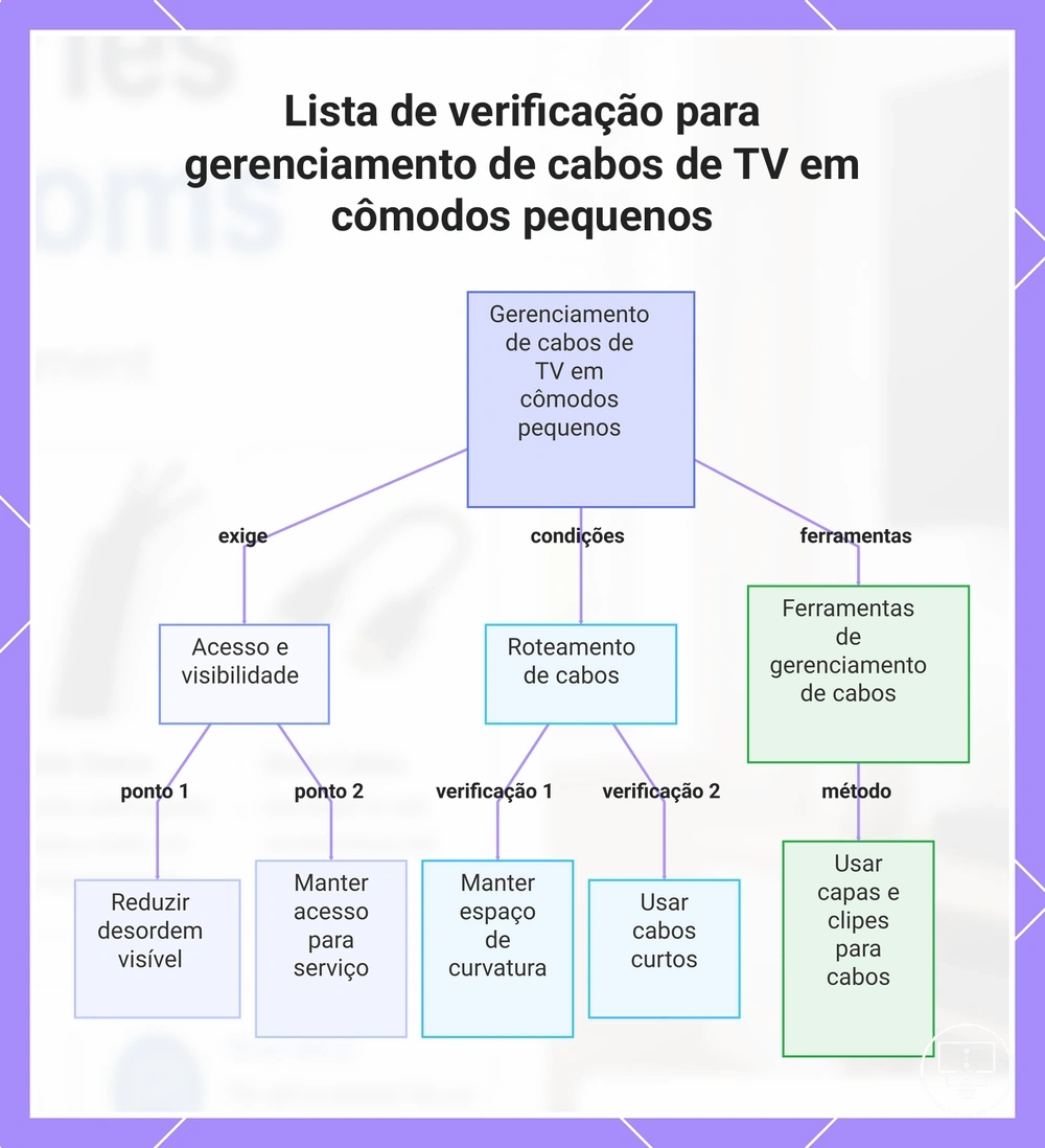 Lista de verificação para gerenciamento de cabos de TV em cômodos pequenos