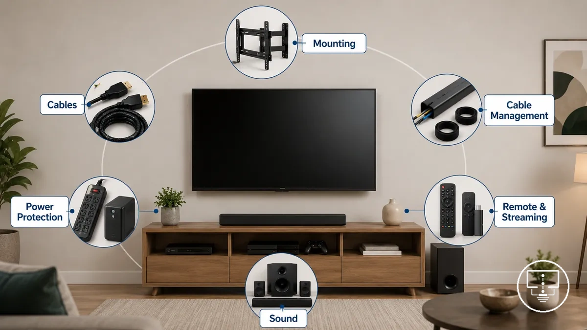 principais tipos de acessórios para configurar TV agrupados por função de configuração