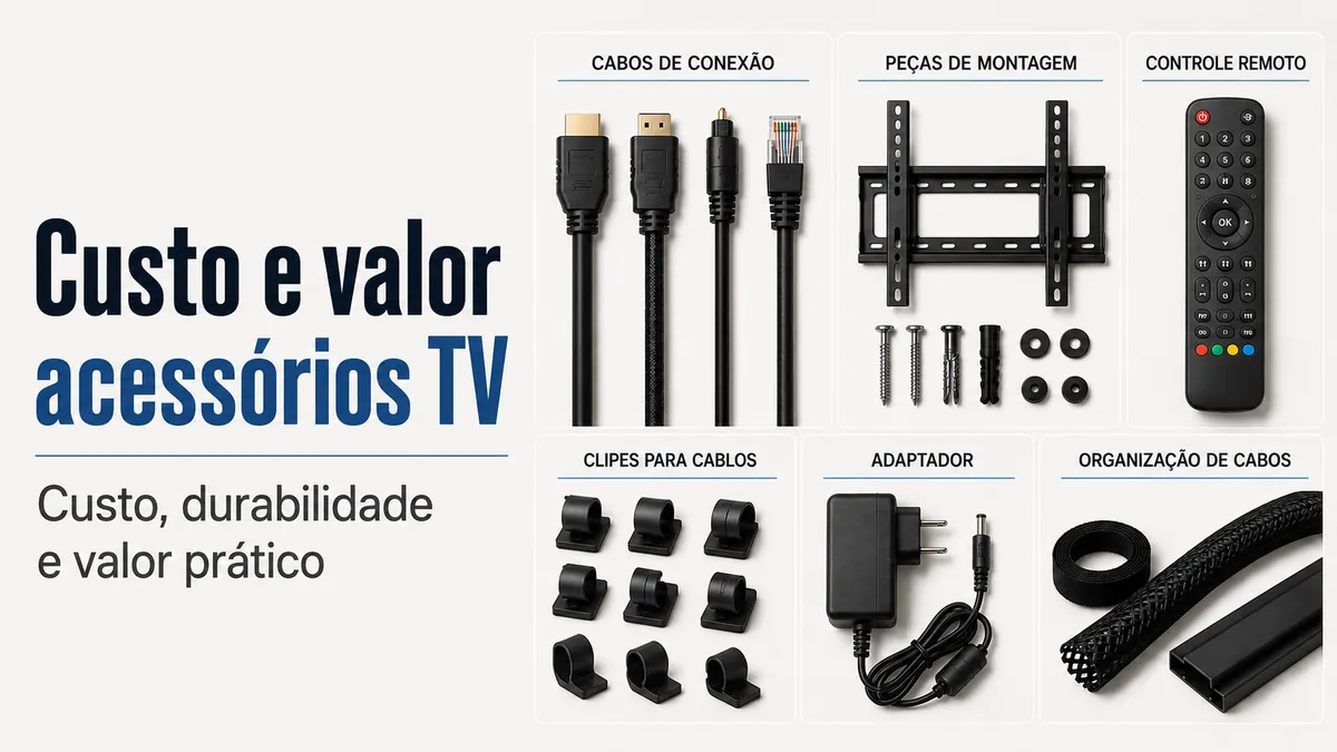 Acessórios para configurar TV organizados para comparar custo, durabilidade e valor prático
