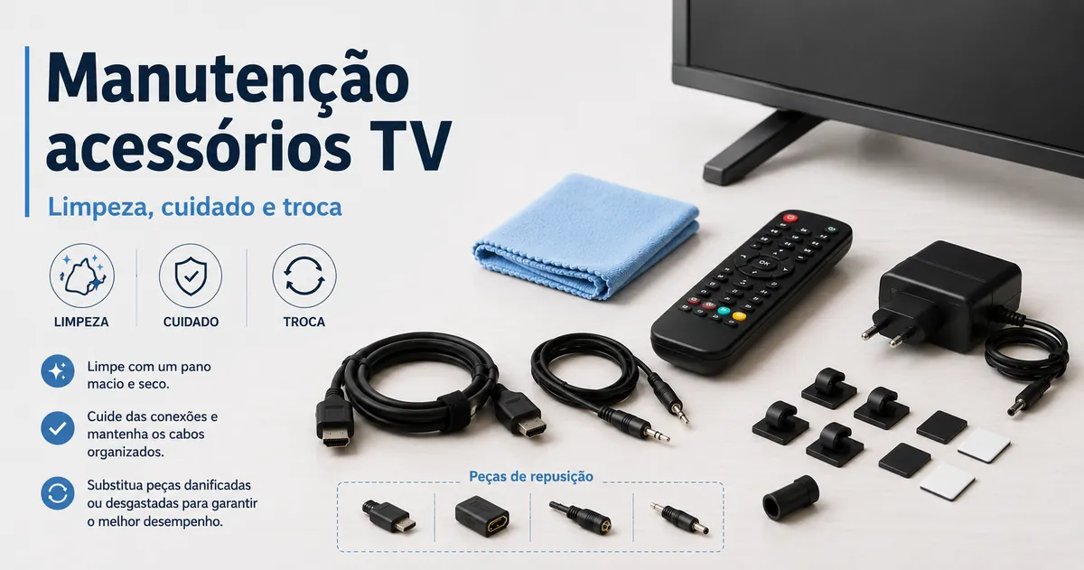 Acessórios para configurar TV preparados para limpeza, manutenção e troca
