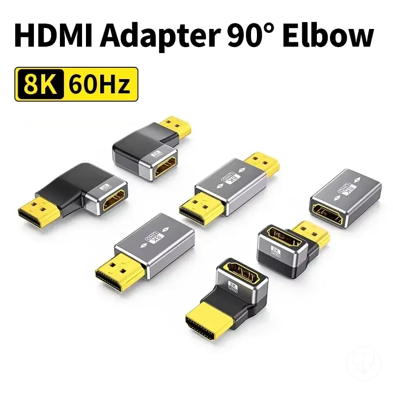TV, konsol ve dizüstü bilgisayar bağlantıları için 8K açılı HDMI adaptörü